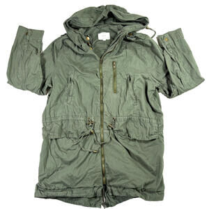 Iris Womens Green Utility Parka Jacket Size Large Hooded Drawstring Zip Military